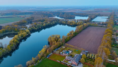 Beautiful aerial view of Netherlands. Explore the serene waterways and lush fields of the Netherlands captured from above during a calm evening