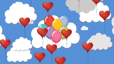 multiple heart shaped balloons floating against blue sky