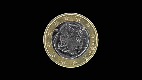 greece 2009 1 euro obverse with athenian owl design rotating on black background