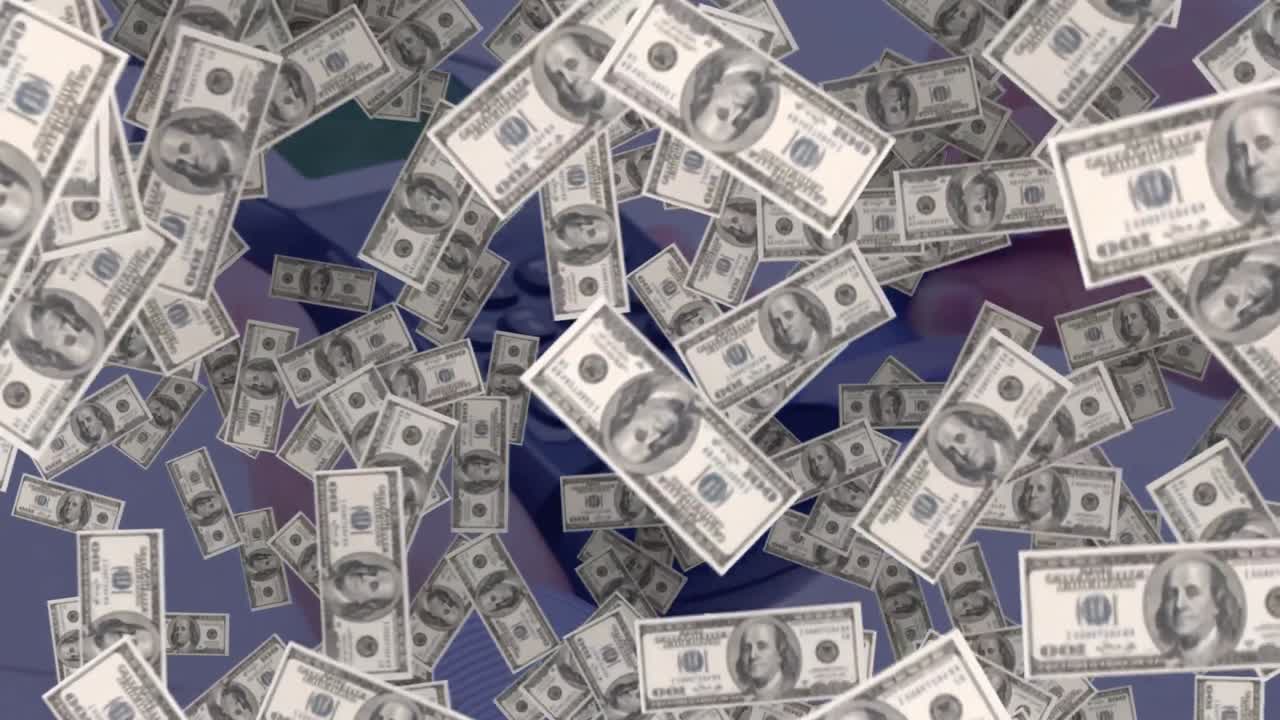 animación de dólares flotantes a través de terminales de pago