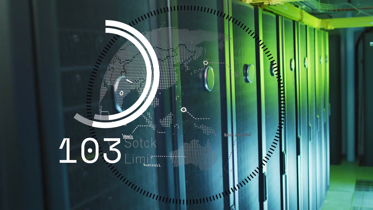 Digital Earth Globe with Data Points Over Server Racks