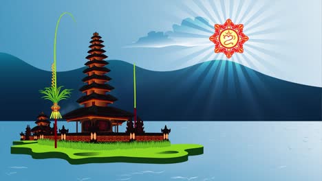 shining the holy ulundanu temple of balinese hindu temple scenery vector animation 20-30 seconds seamless loop