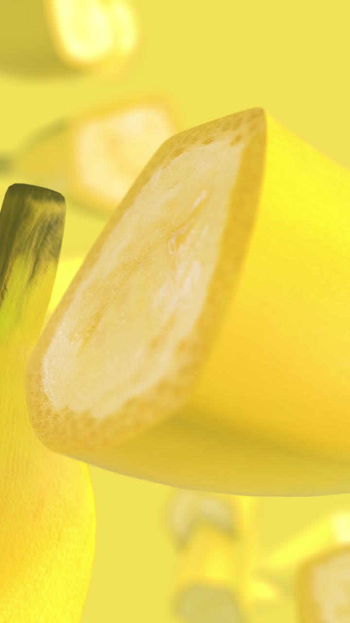 Primo piano di una banana affettata su sfondo giallo