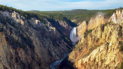 Artist-Point-Waterfalls-Grand-Canyon-of-the-Yellowstone-National-Park-river-Upper-lower-Falls-lookout-autumn-Canyon-Village-stunning-early-sunrise-morning-first-light-landscape-cinematic-still-zoomed