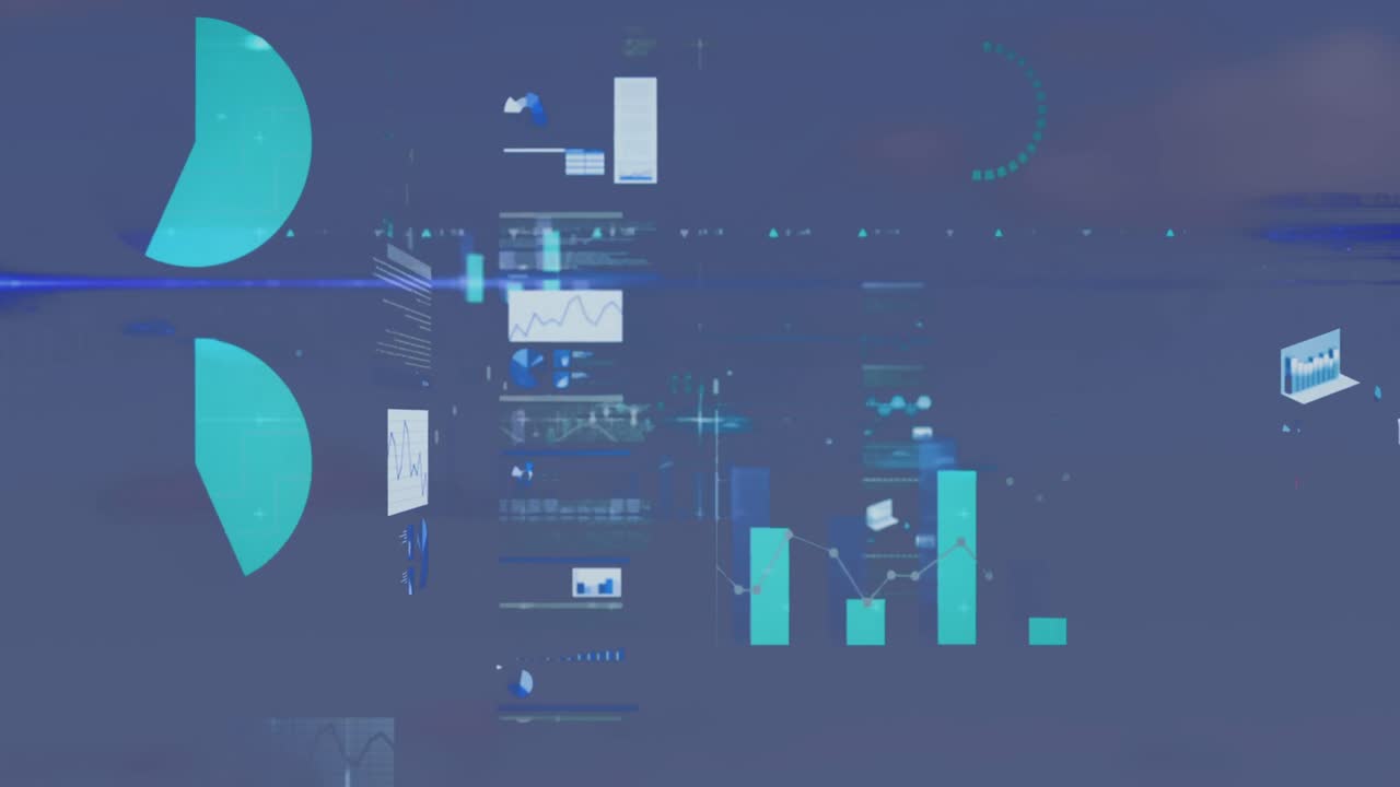 Animation of data processing over black background