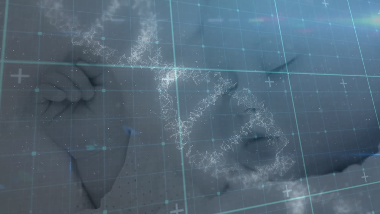 잠자는 백인 아기 위의 dna 사슬의 애니메이션