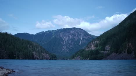 Time-Lapse-of-from-the-south-shore-looking-north-of-Diablo-Lake,-North-Cascade-Highway