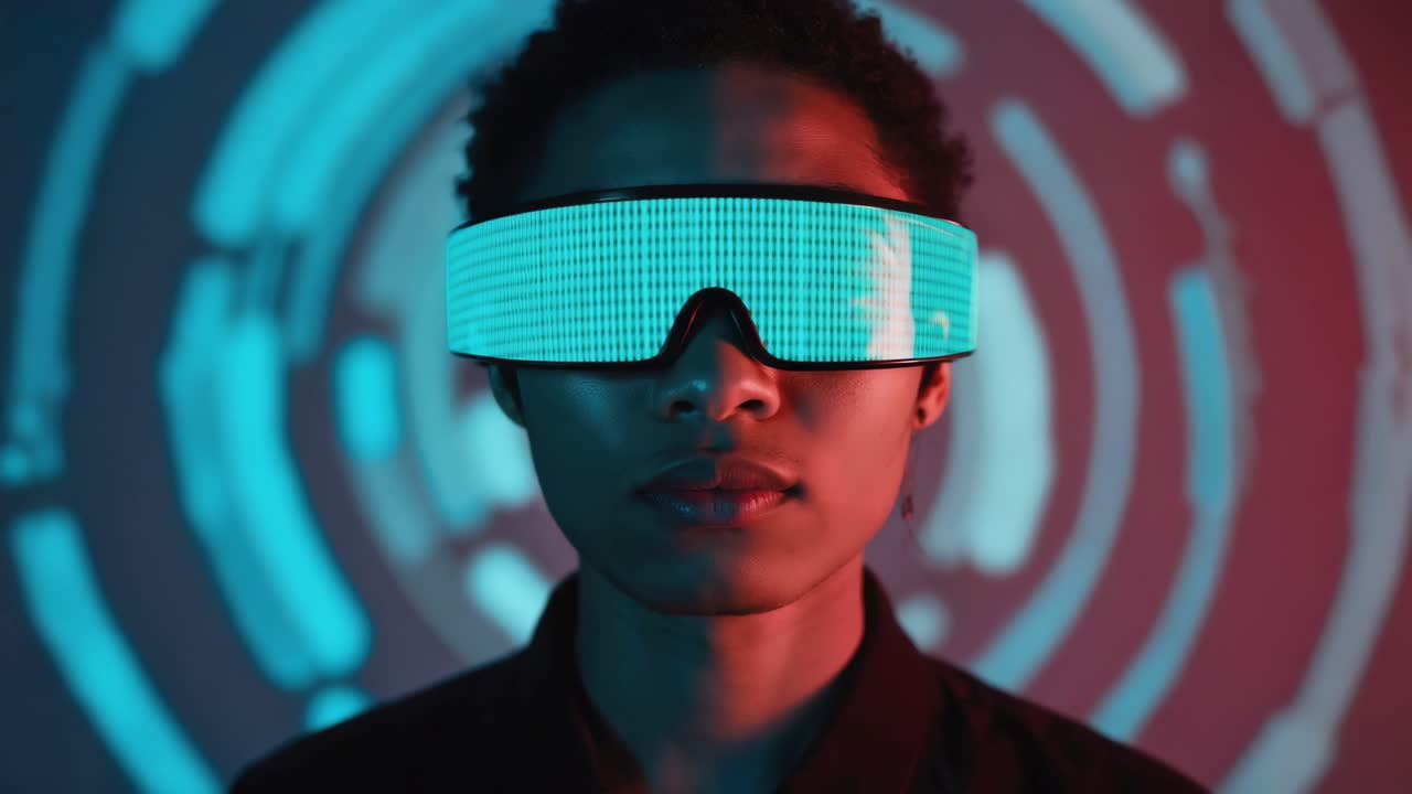 Cyberpunk portrait with neon glasses