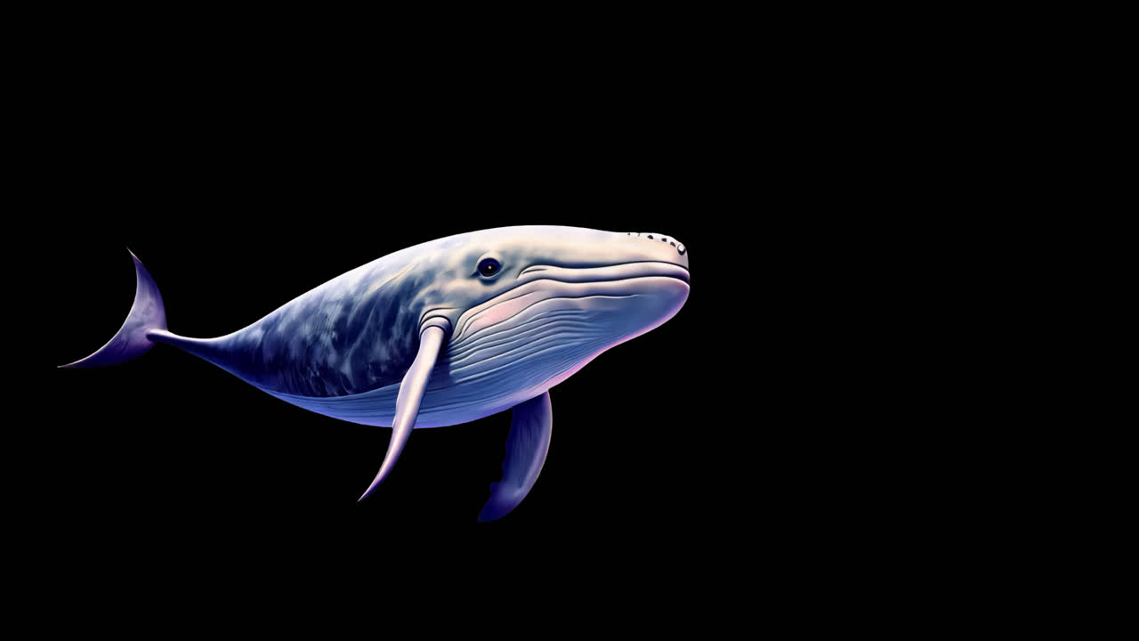Majestic whale in serene ocean animation isolated asset, transparent 4K video, alpha channel, ProRes