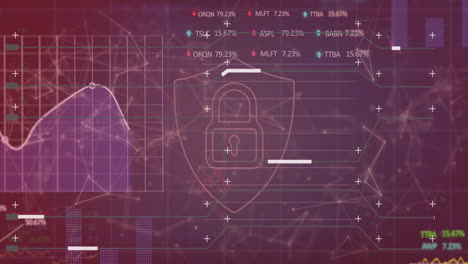 Animación-De-Candado-Y-Procesamiento-De-Datos-Financieros-Sobre-Fondo-Oscuro