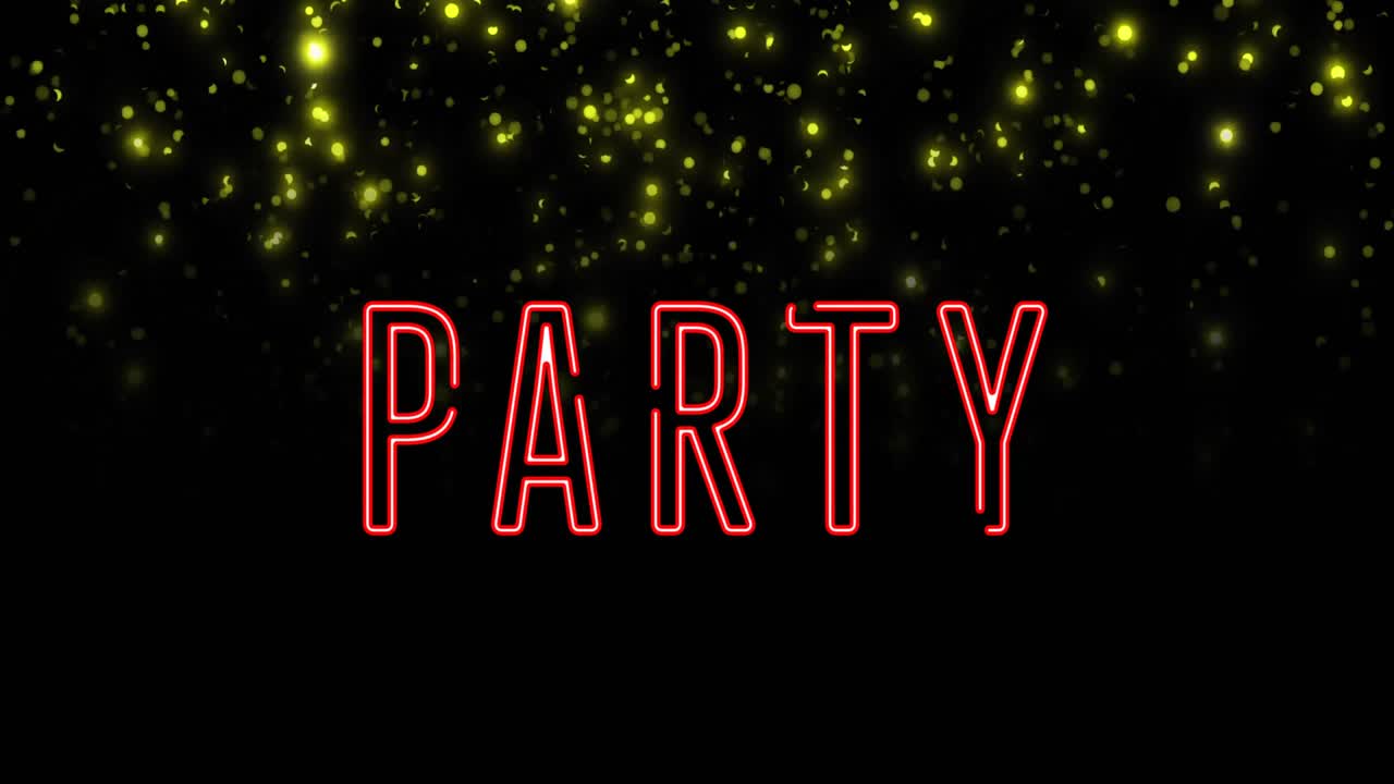 박이는 노란색 불빛 위에 파티 텍스트의 애니메이션