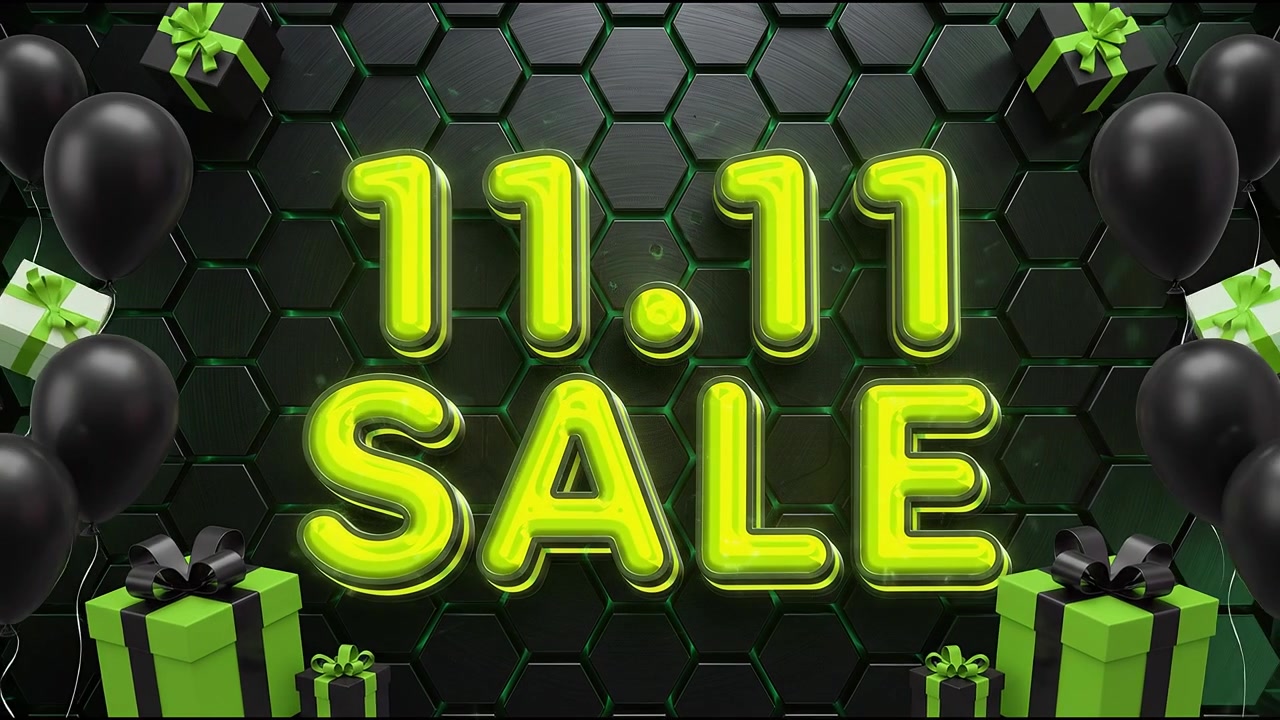 11.11 Sale Promotional Animation with Neon Green Text and Gift Boxes