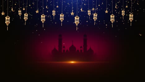 ramadan celebration background with mosque silhouette and lanterns