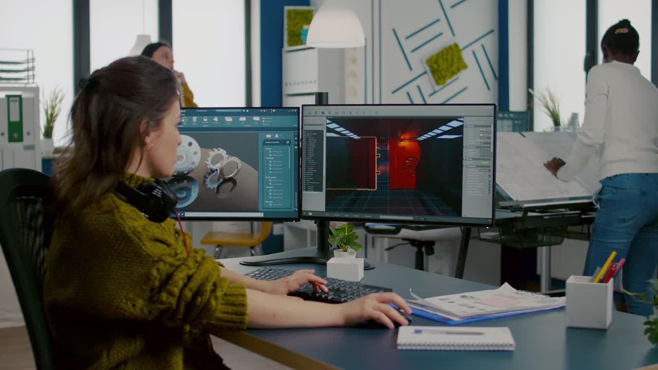 비디오 게임을 개발하기 위해 cad 소프트웨어를 분석하는 엔지니어