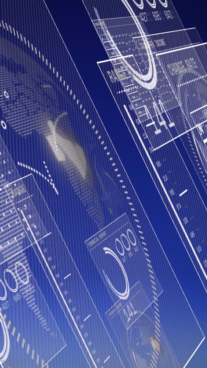 animación del procesamiento de datos sobre fondo azul