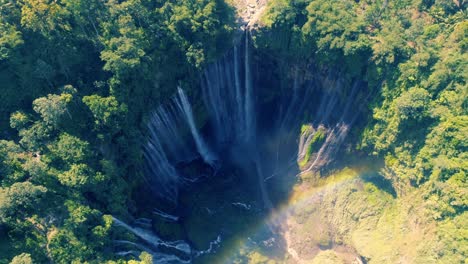 tumpak sewu rainbow waterfalls aerial scenic view, indonesia