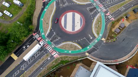 elliptical drone orbit inward over dutch roundabout in hemel hempstead, hertfordshire