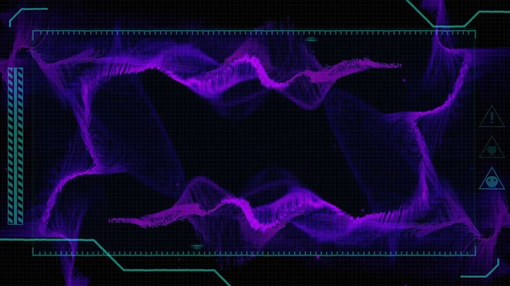 Animation of digital screen over purple shapes moving