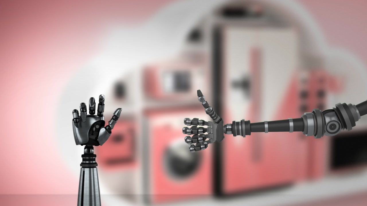 Animation of robotic hands over blurred background