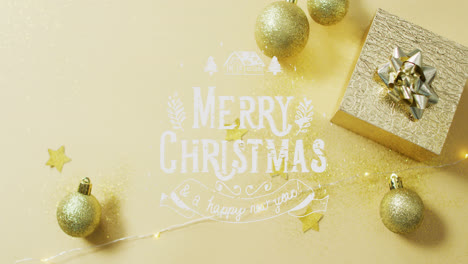 animation of merry christmas text over christmas decorations