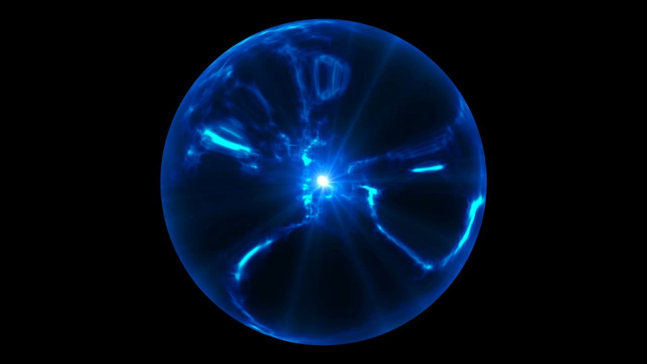 bola de cristal azul brillante sobre fondo negro. esfera de misterio abstracta, animación en 3d