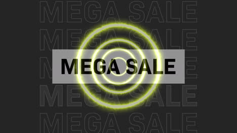 animation of mega sale text over green circles on black background