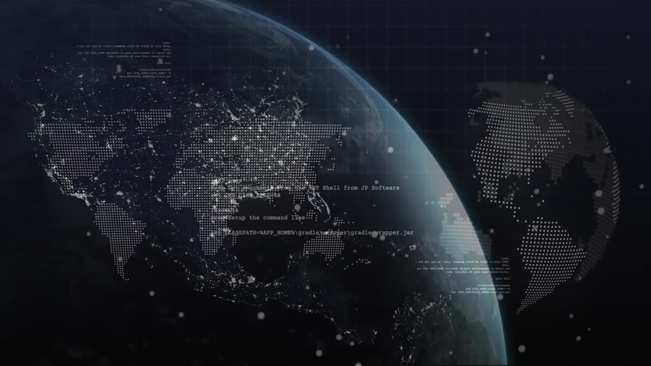 Animation of digital data and coding overlay on Earth highlighting global connectivity
