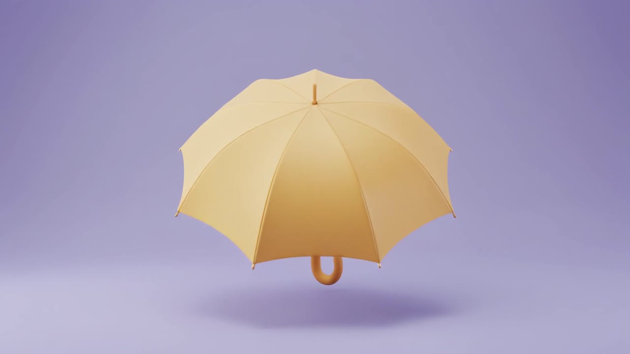Ombrello Giallo che si Apre su Sfondo Viola, Animazione 3D