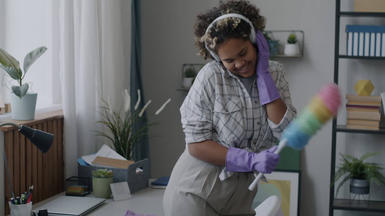 Woman Cleaning with Joyful Energy
