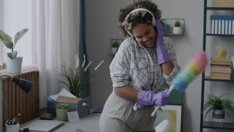 woman cleaning with joyful energy