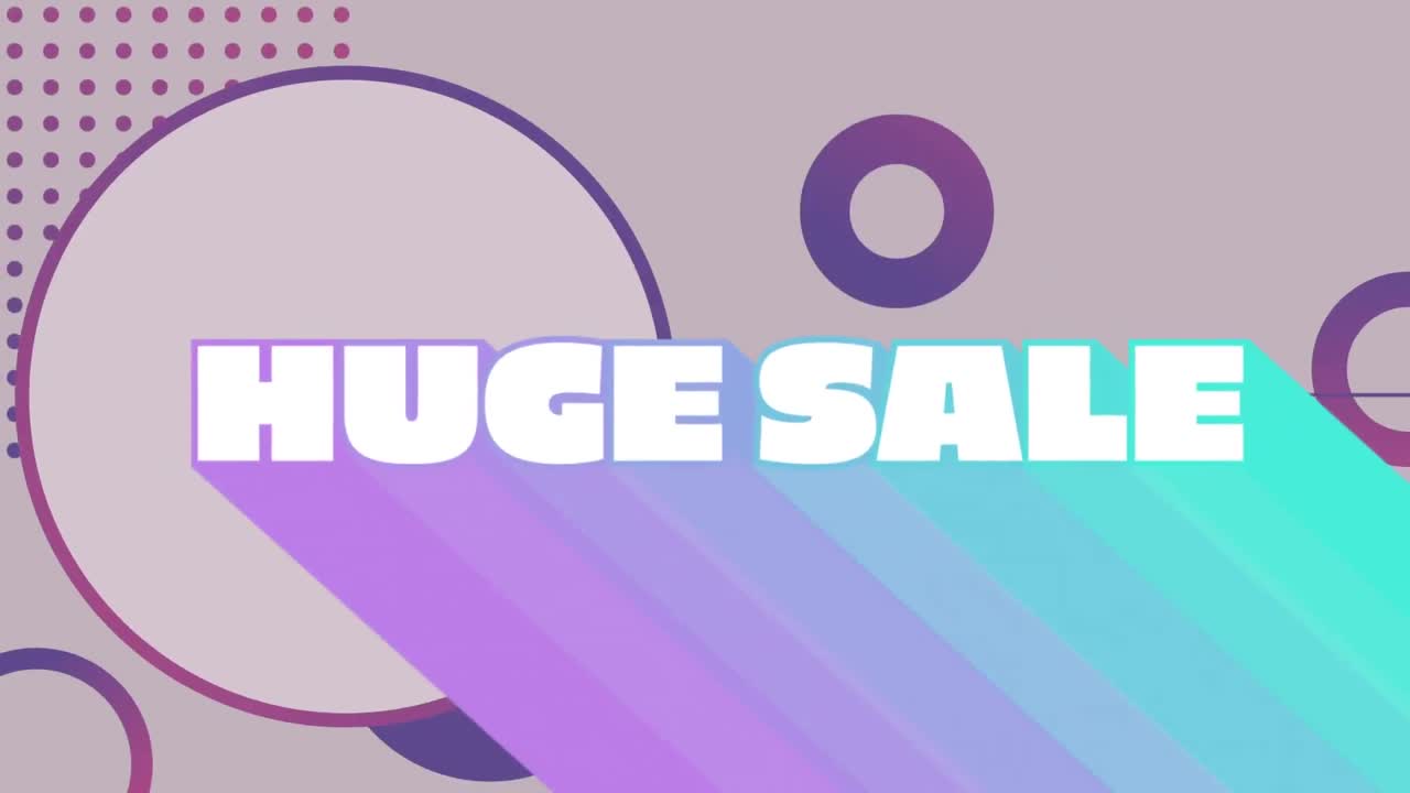 Huge sale graphic and purple circles on grey background
