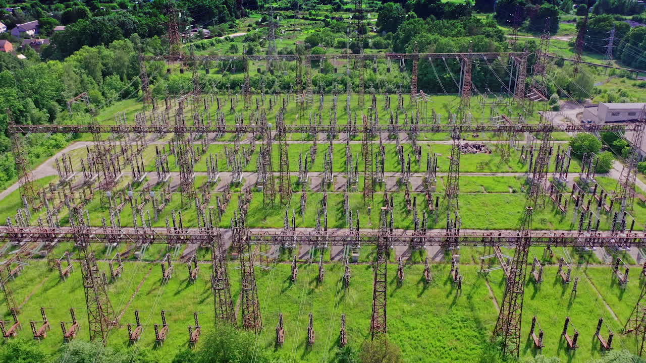 Electrical power plant. High voltage lines of electrical distribution stations