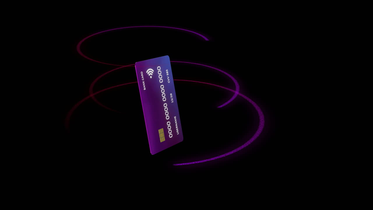 Animation of credit card with data over black background