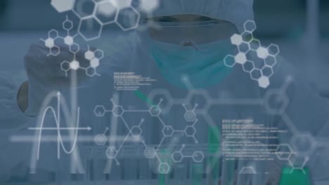 animación del procesamiento de datos científicos sobre el científico en el laboratorio