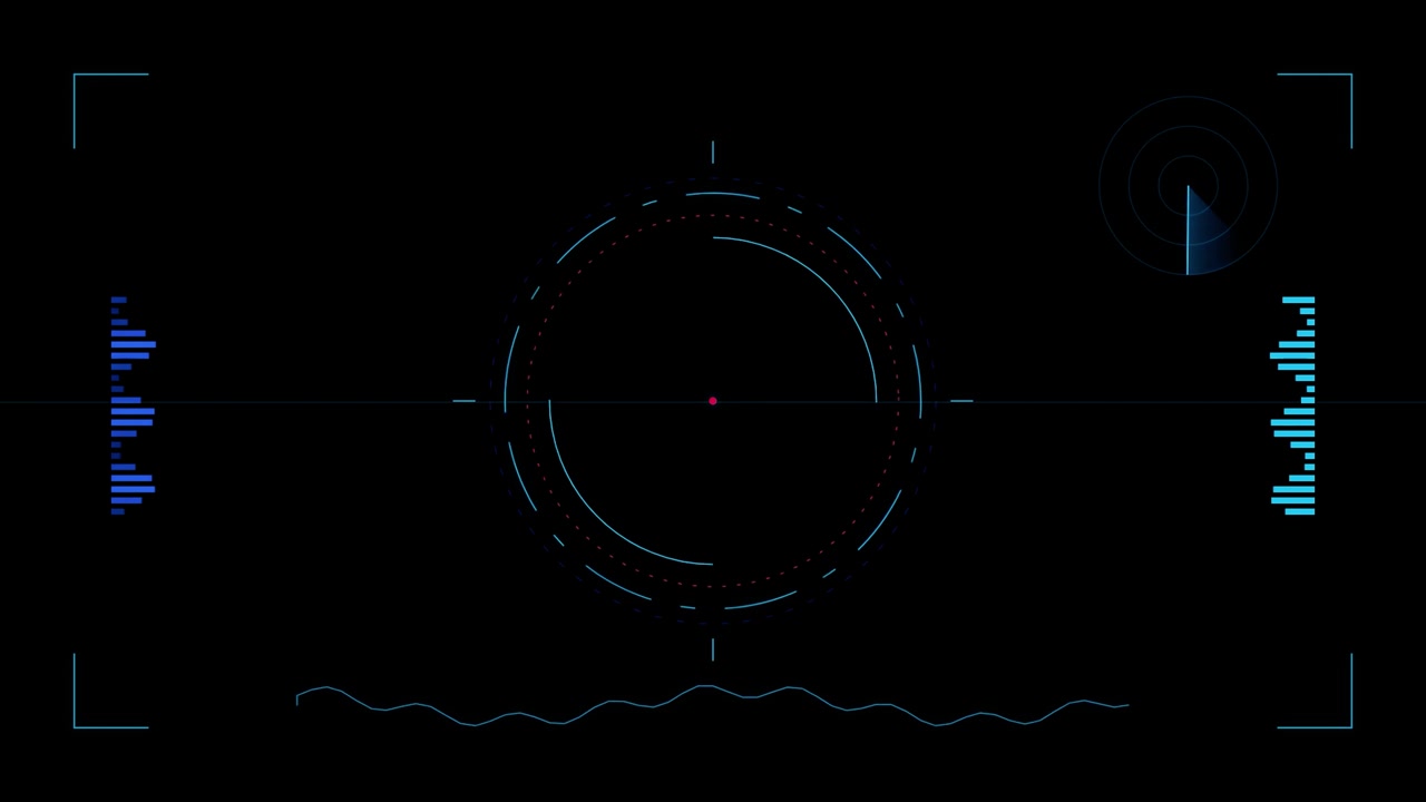 Futuristic Digital Heads-Up Display Interface with Radar and Data Graphs