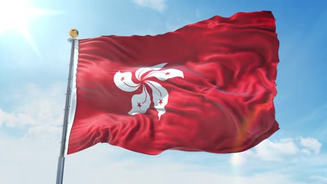 la bandera de hong kong ondeando en el viento contra el cielo azul profundo. tema nacional, concepto internacional. rendering 3d sin problemas 4k