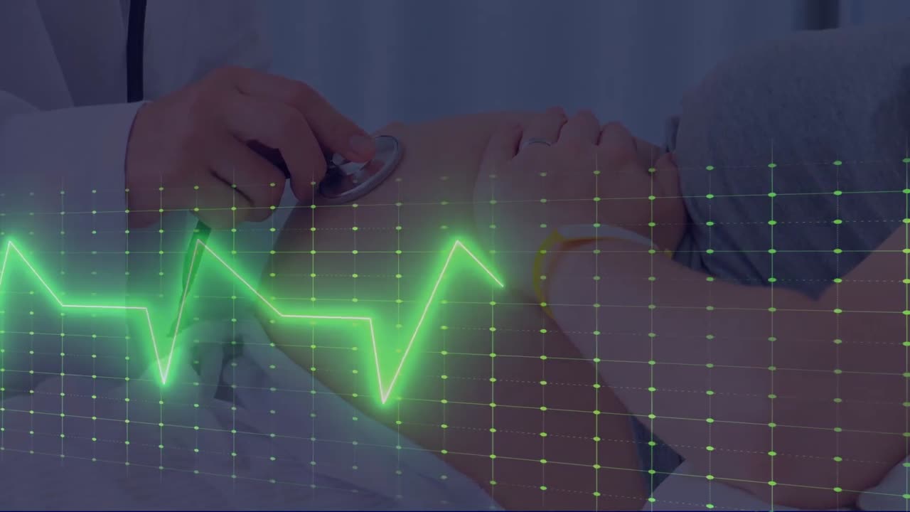 анимация линии жизни над белым врачом с беременной пациентом