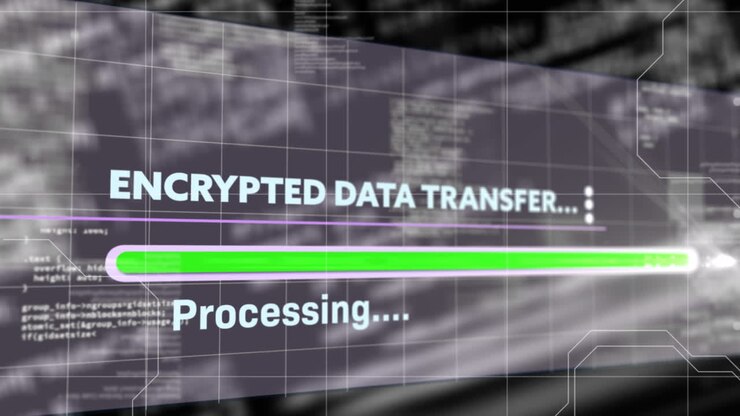 Animation of data processing on black background