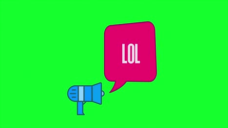 megáfono con burbuja de habla lol - expresión palabra texto en un fondo blanco