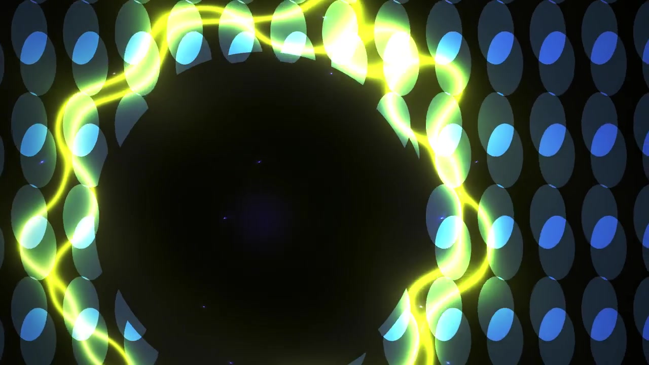 Vortice di Energia Astratto con Fulmini Gialli Incandescenti e Sfondo a Griglia Blu