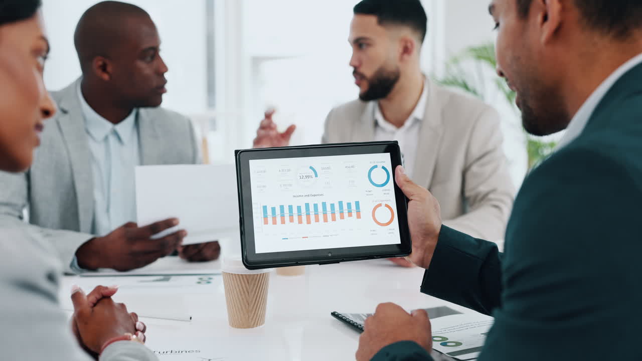 Business people, tablet and meeting in marketing