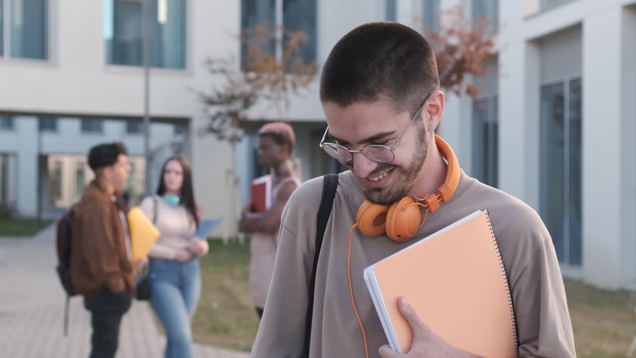 Happy caucasian student smiling to the camera