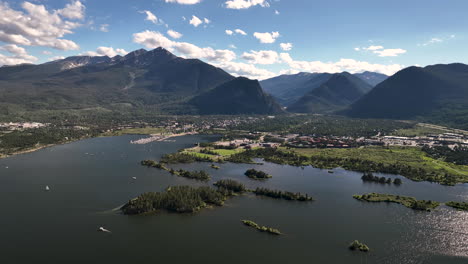 Drone-view-over-Lake-Dillon-and-Frisco-Bay-Marina-with-Tenmile-Peak-in-back