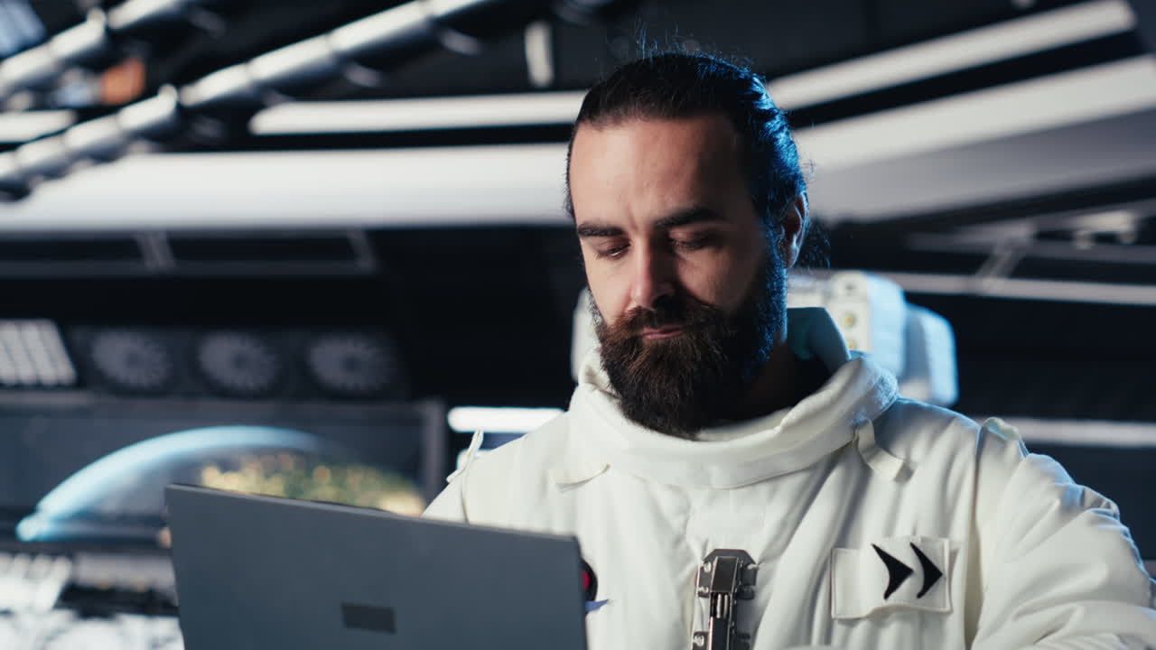 Astronauts in advanced technology spacecraft working together