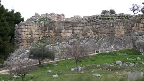 stone walls preserved from the ancient city of mycenae on peloponnese in greece.