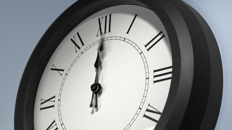 Latin Clock Face on Light Blue Wall in Time Lapse