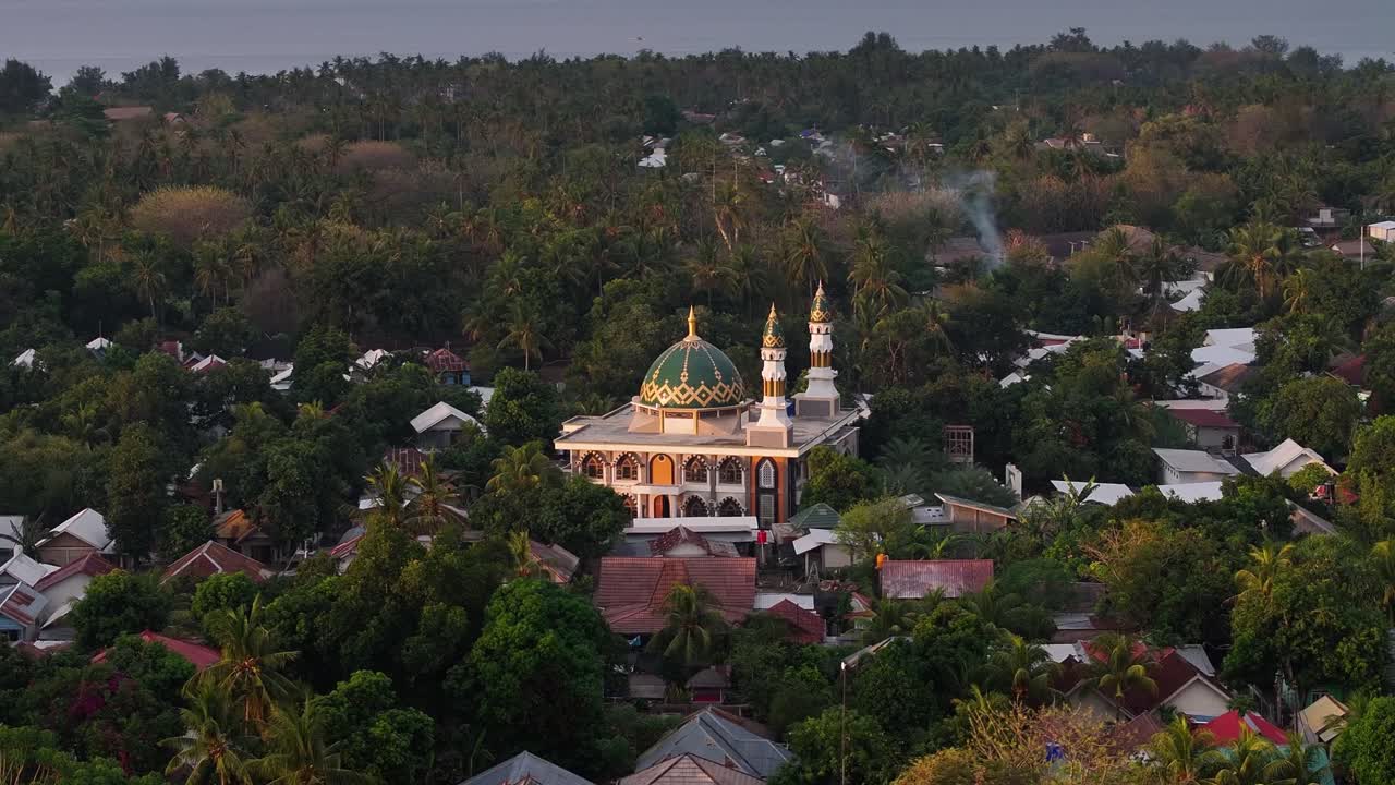 Small mosque in Gili Air Island, Indonesia. Aerial religious building, Islamic architecture.