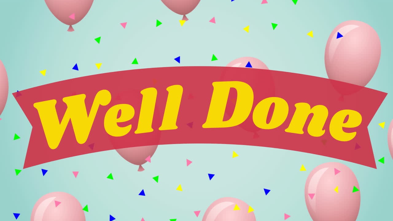 잘 된 텍스트와 분홍색 배경에 떨어지는 풍선의 애니메이션