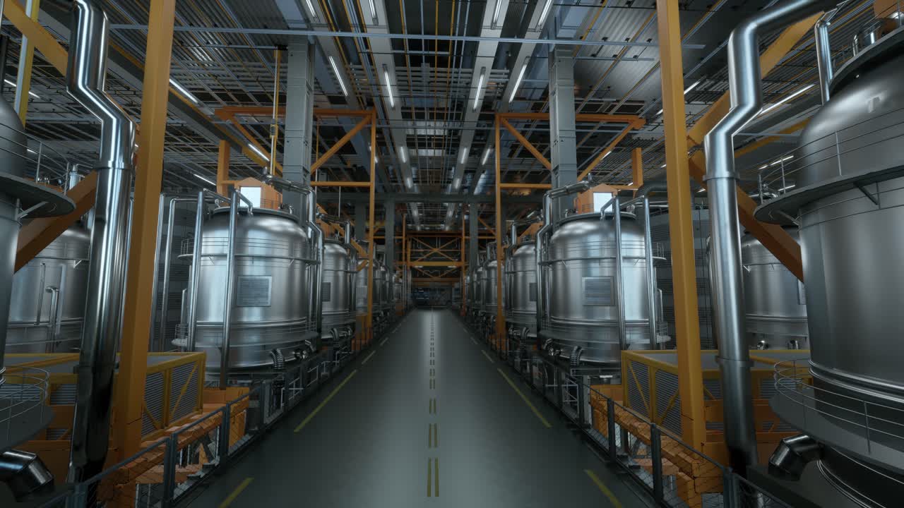 Large Factory Premises With Tans And Pipe Systems. Facilities For Dairy Products Enterprise