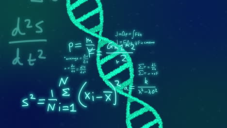 animación de la cadena de adn y procesamiento de datos científicos sobre un fondo negro